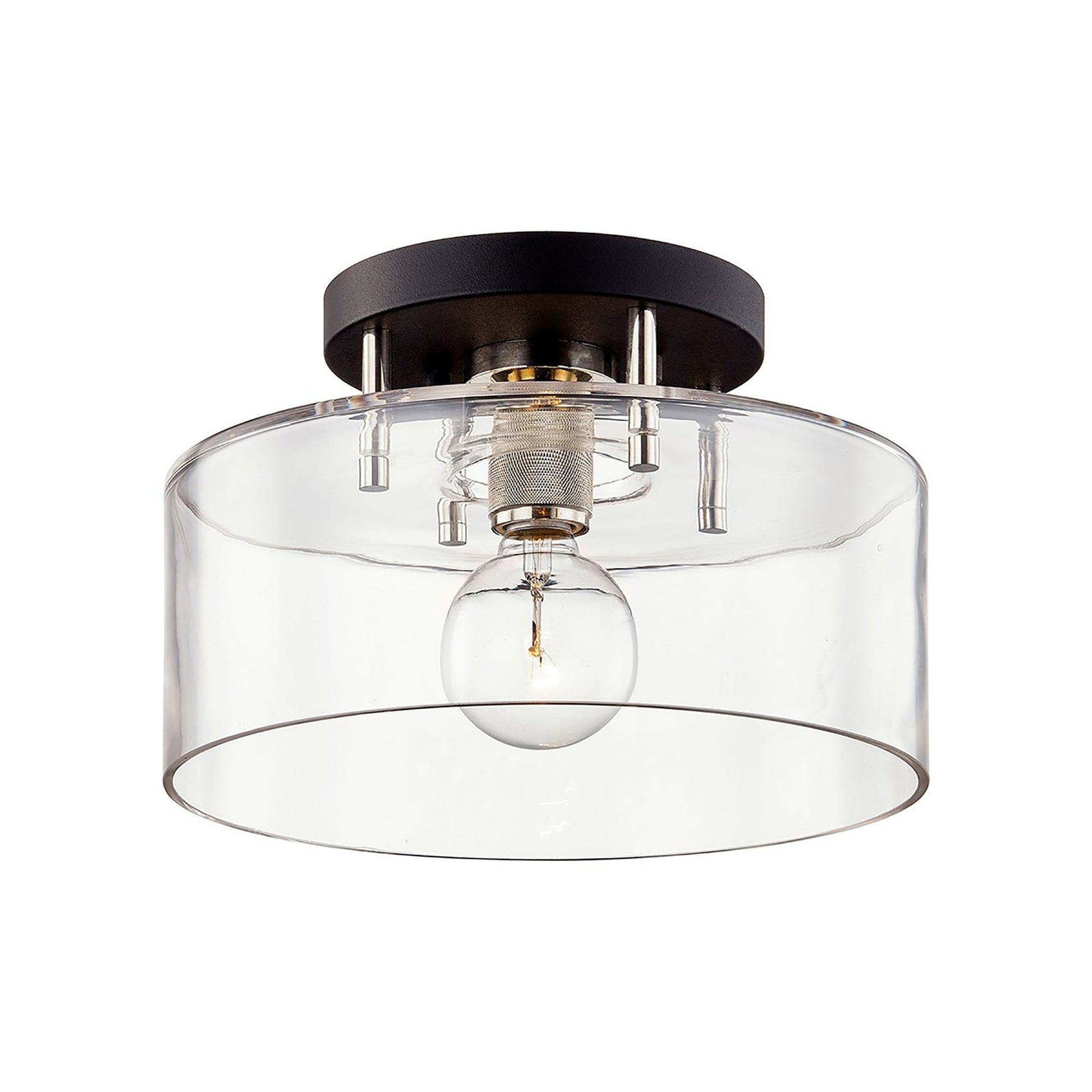 Bergamot Station Outdoor Semi-Flush Mount Ceiling Light in Textured Black/Polished Nickel (Medium).