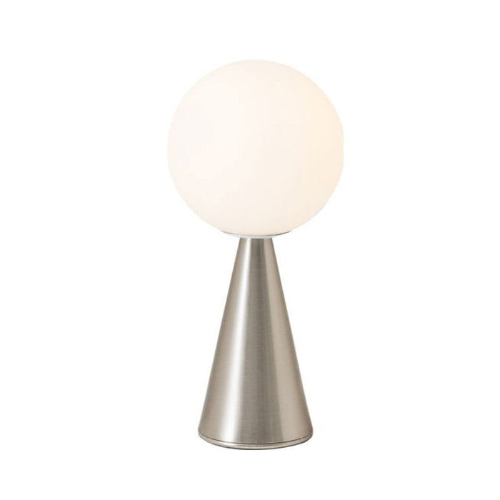 Bilia Mini Table Lamp in Satin Nickel and Brushed White.