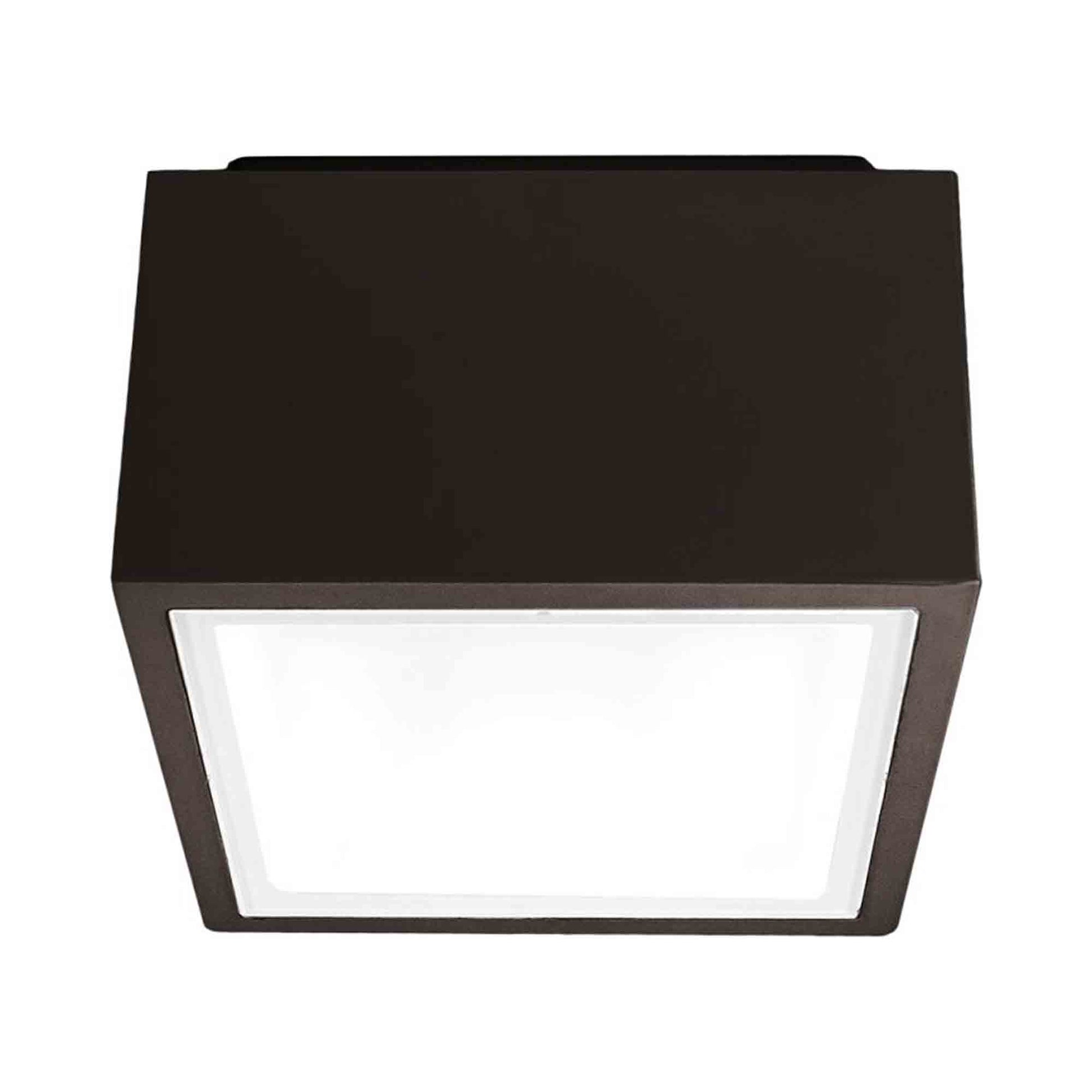 Bloc Outdoor LED Flush Mount Ceiling Light in Bronze.