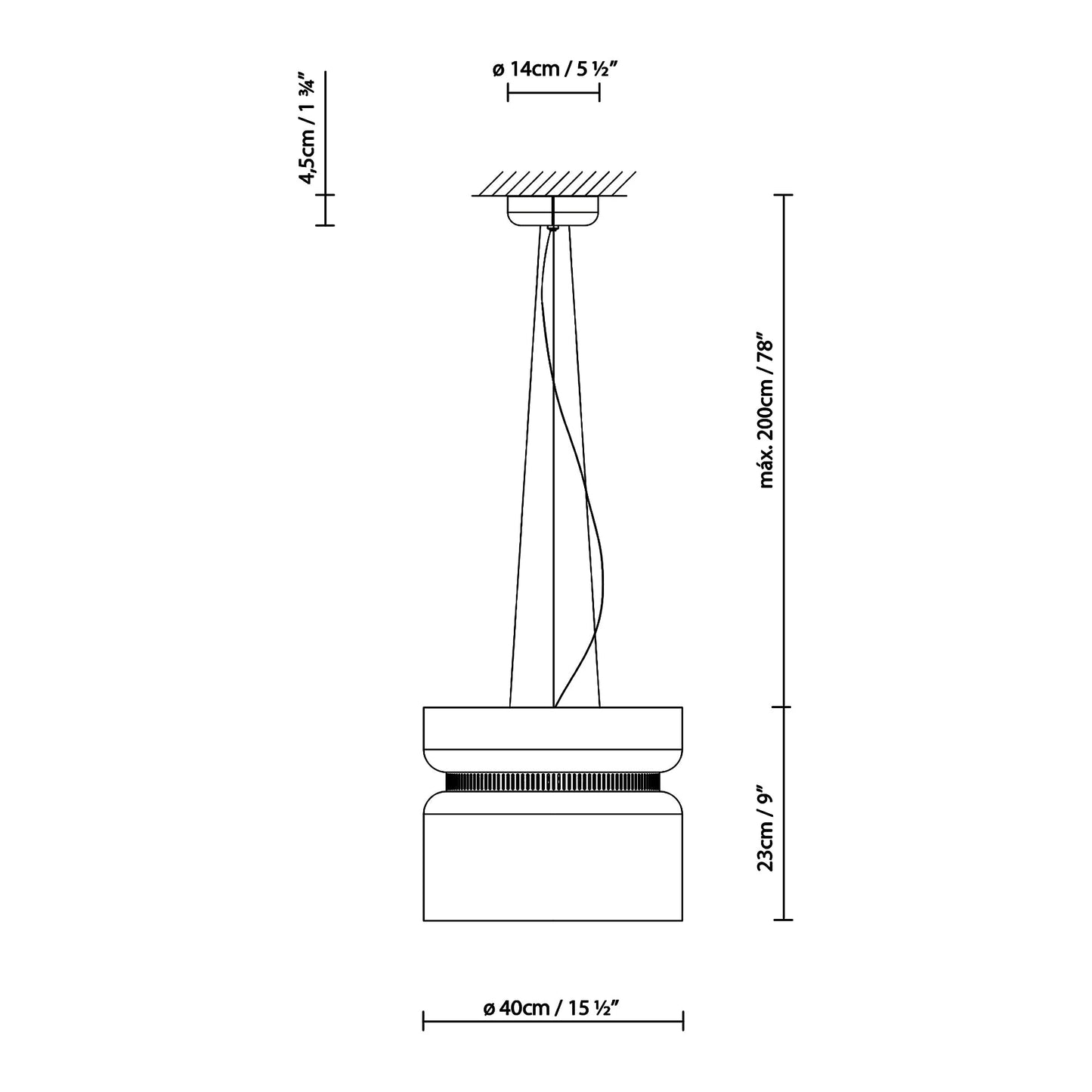 Aspen S40 Pendant Light - line drawing.