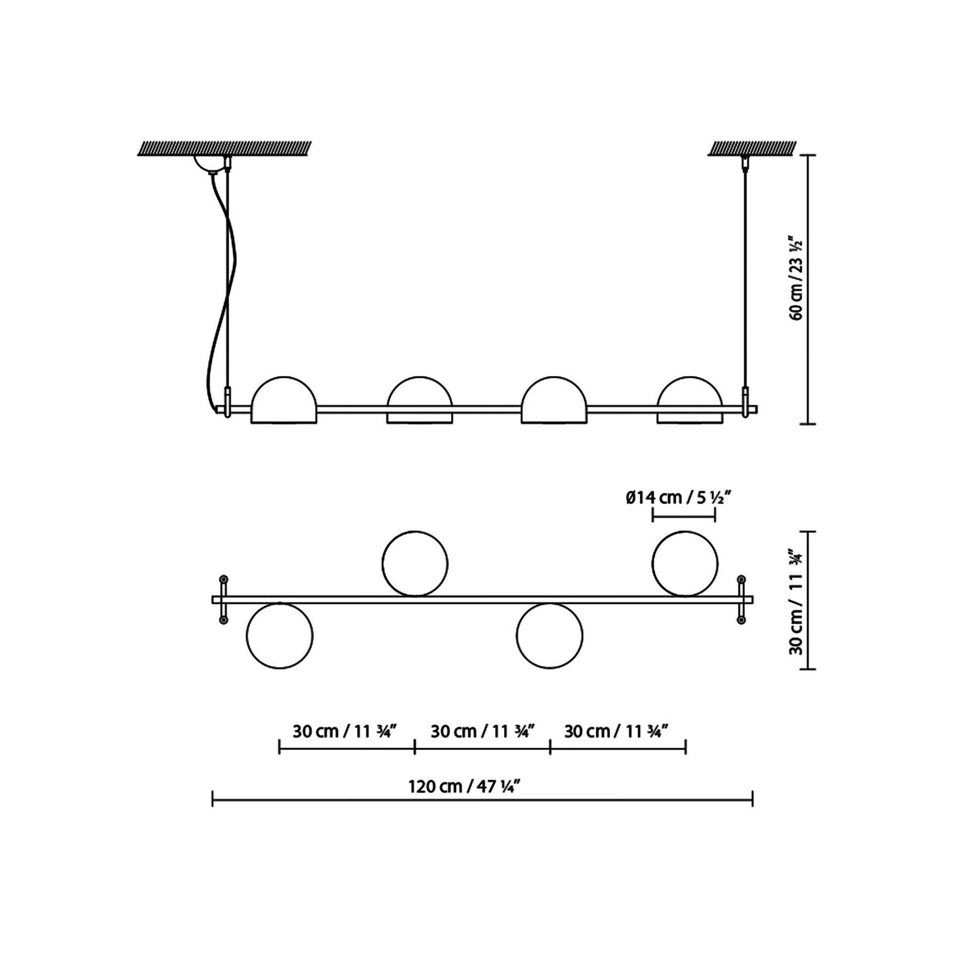 Bowee SH4 LED Linear Pendant Light - line drawing.