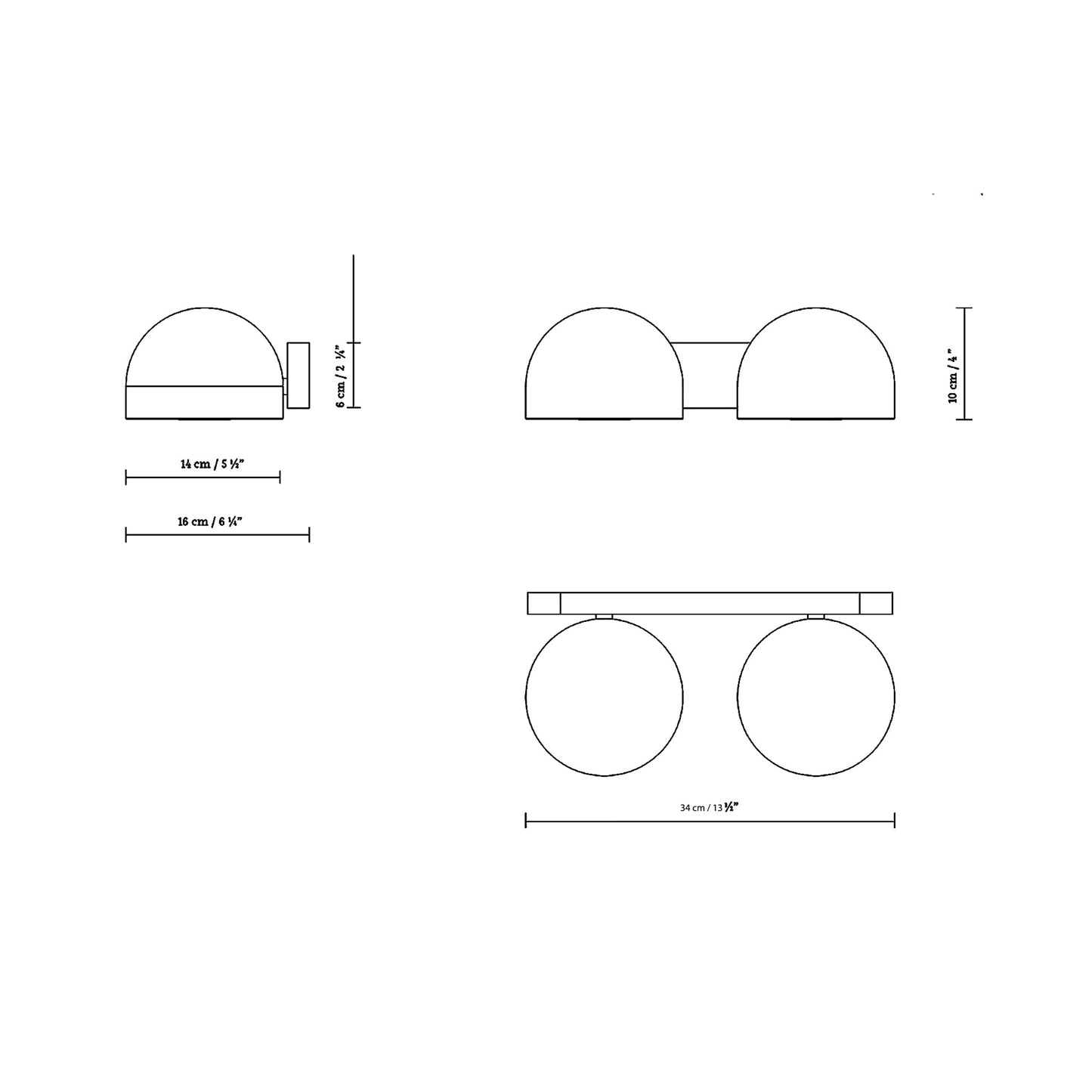 Bowee W LED Wall Light - line drawing.