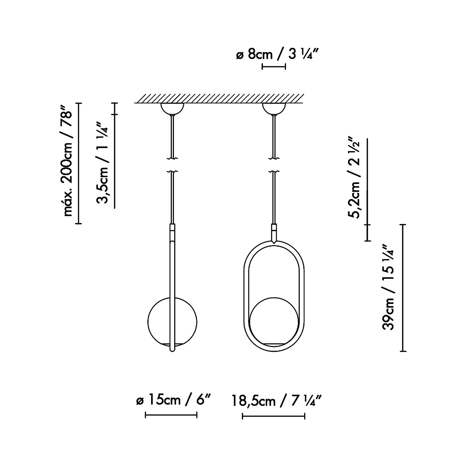 C_Ball S1 Pendant Light - line drawing.