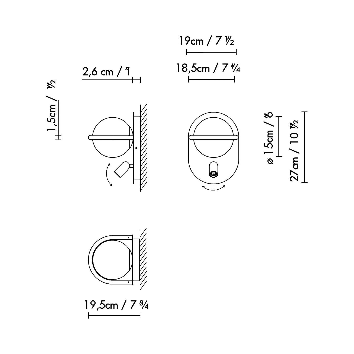 C_Ball W Wall Light - line drawing.