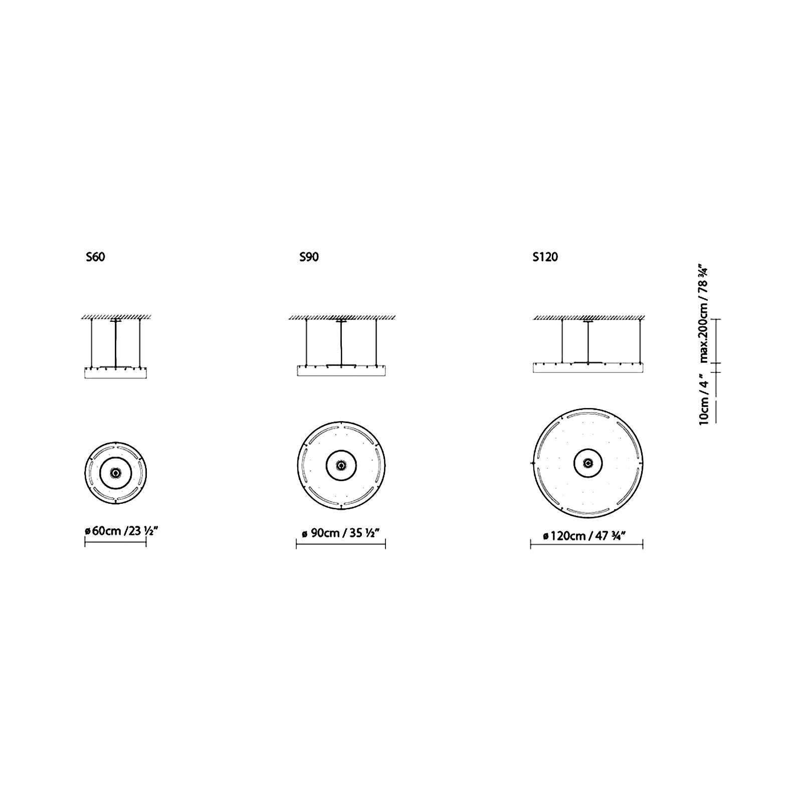 Castle S LED Pendant Light - line drawing.