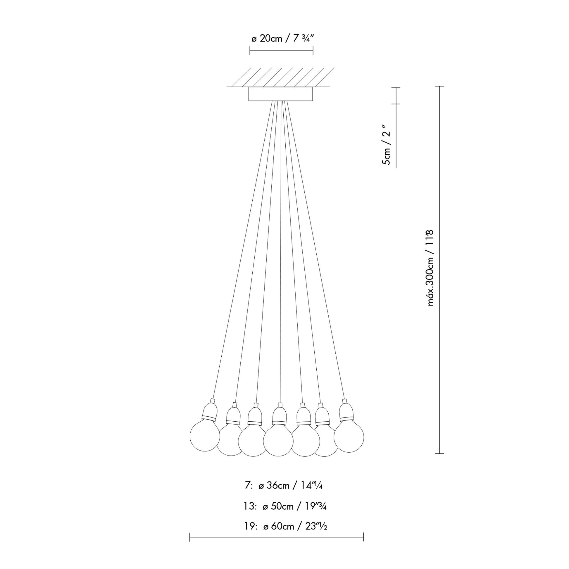 Ilde Max S Multi Light Pendant Light - line drawing.