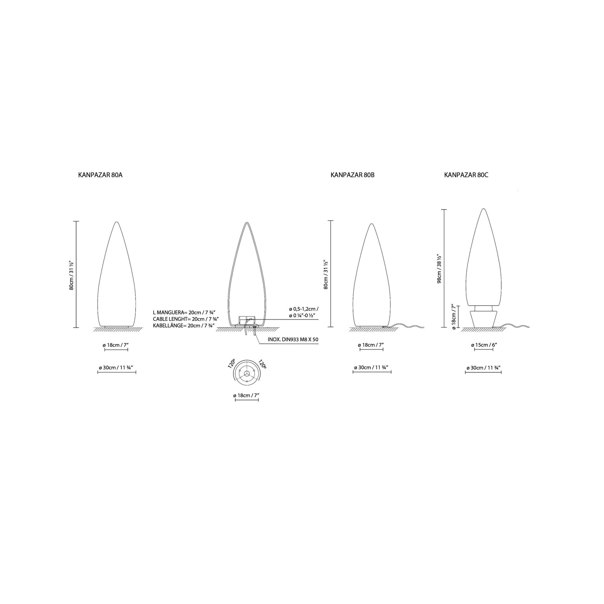 Kanpaza Outdoor LED Floor Lamp - line drawing.