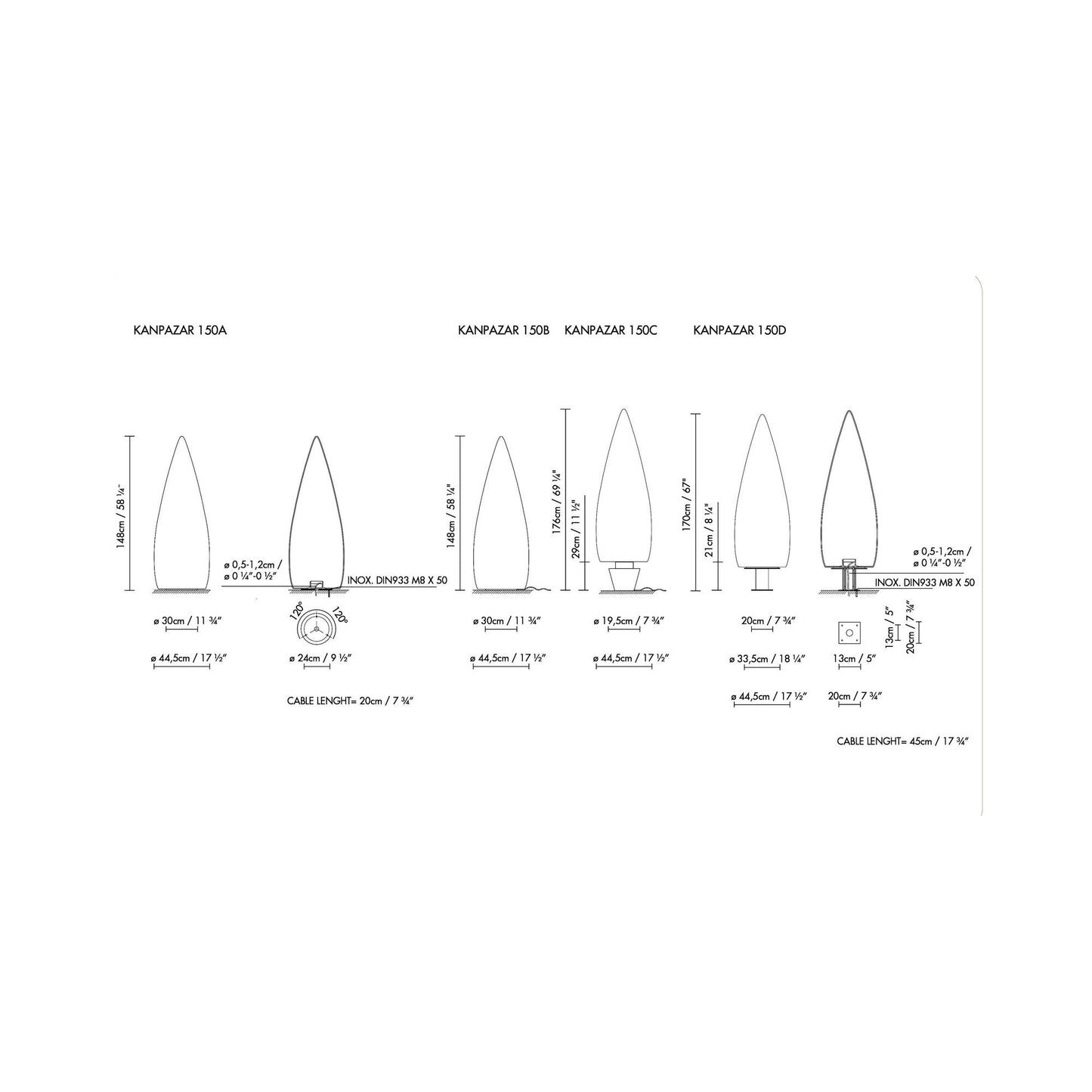 Kanpaza Outdoor LED Floor Lamp - line drawing.