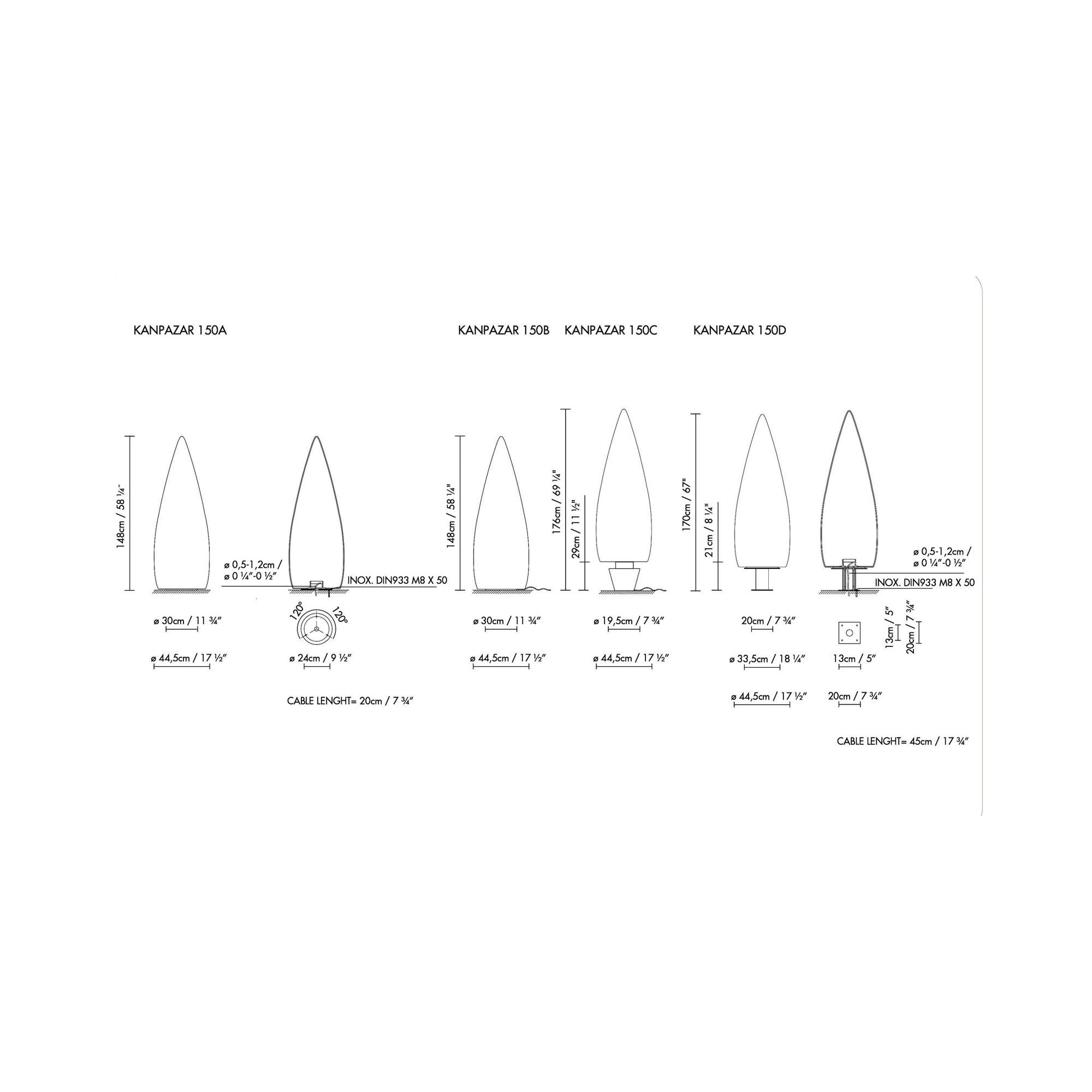 Kanpaza Outdoor LED Floor Lamp - line drawing.