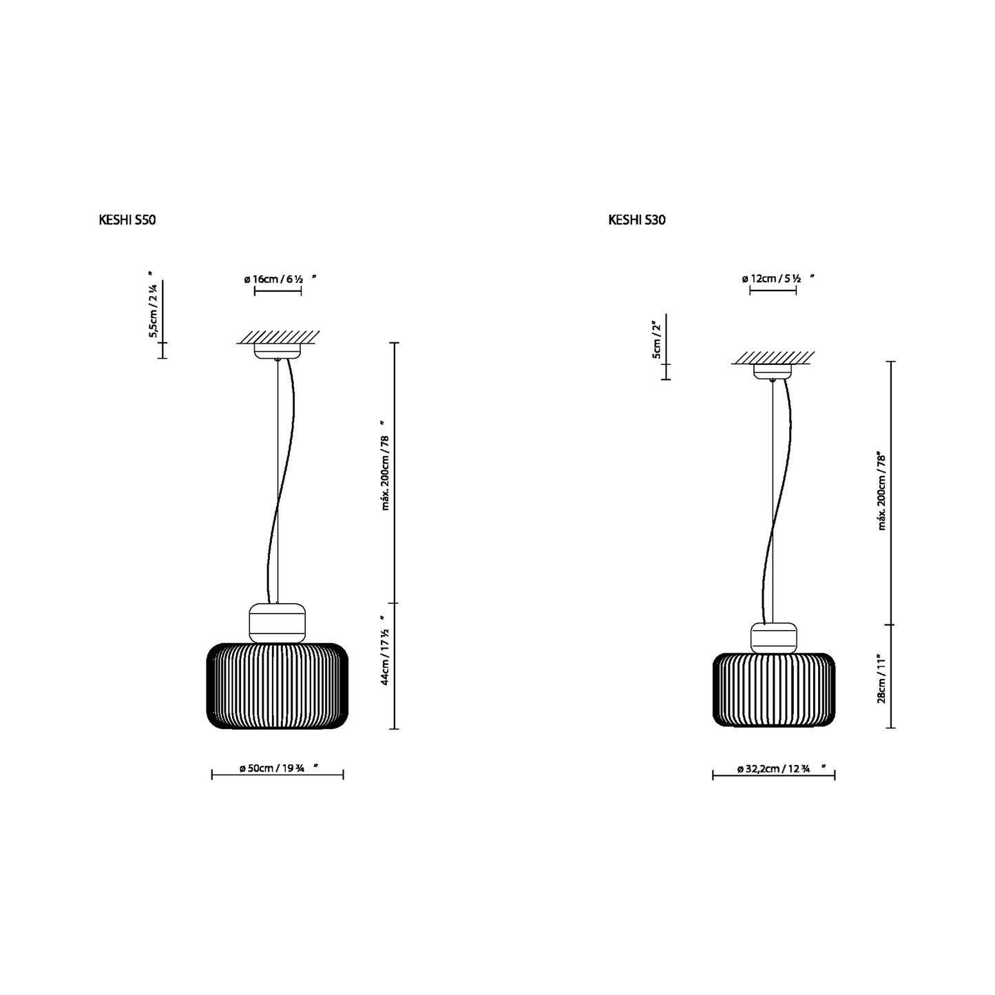 Keshi S Pendant Light - line drawing.