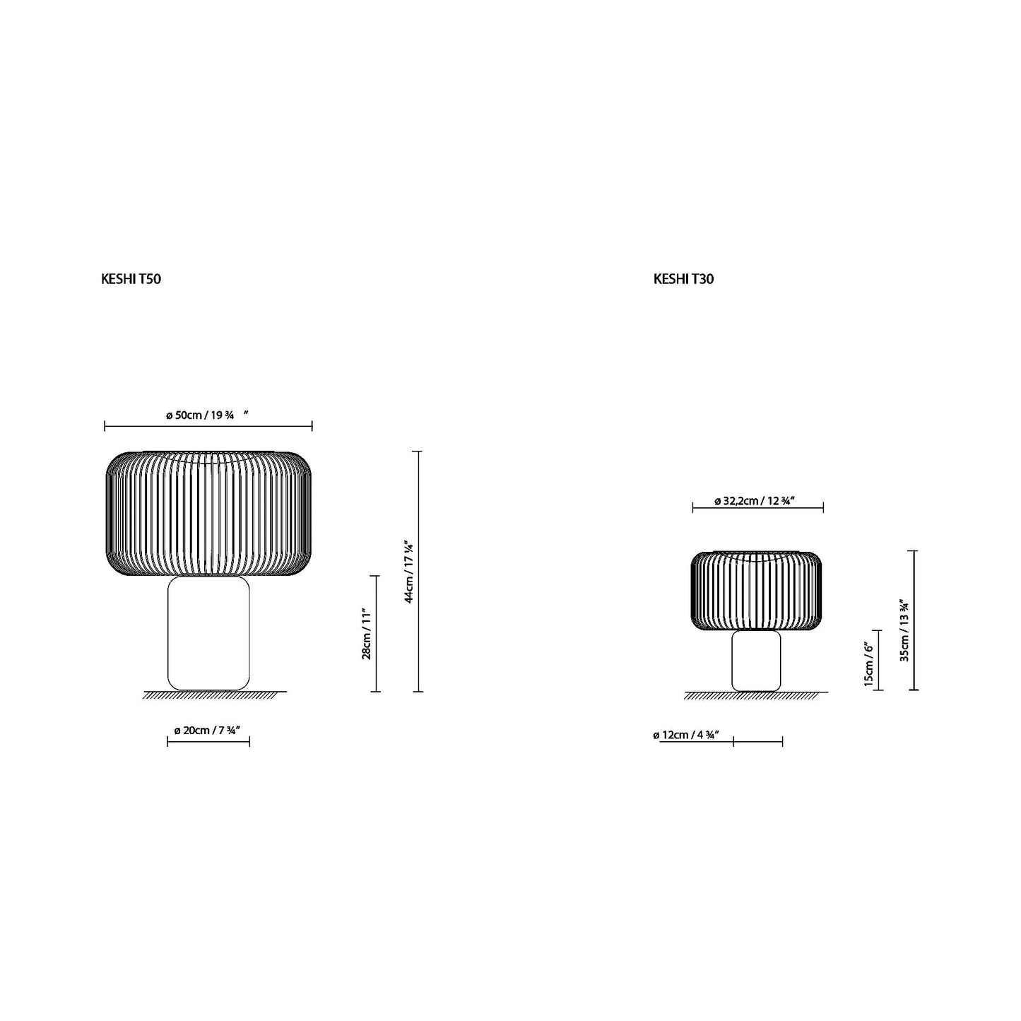 Keshi T Table Lamp - line drawing.