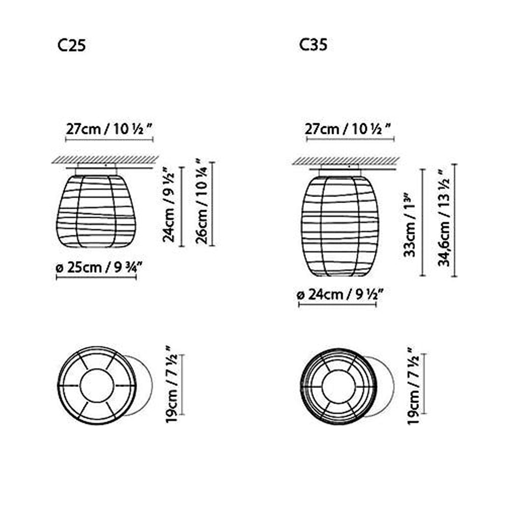 Misko C Semi Flush Mount Ceiling Light - line drawing.