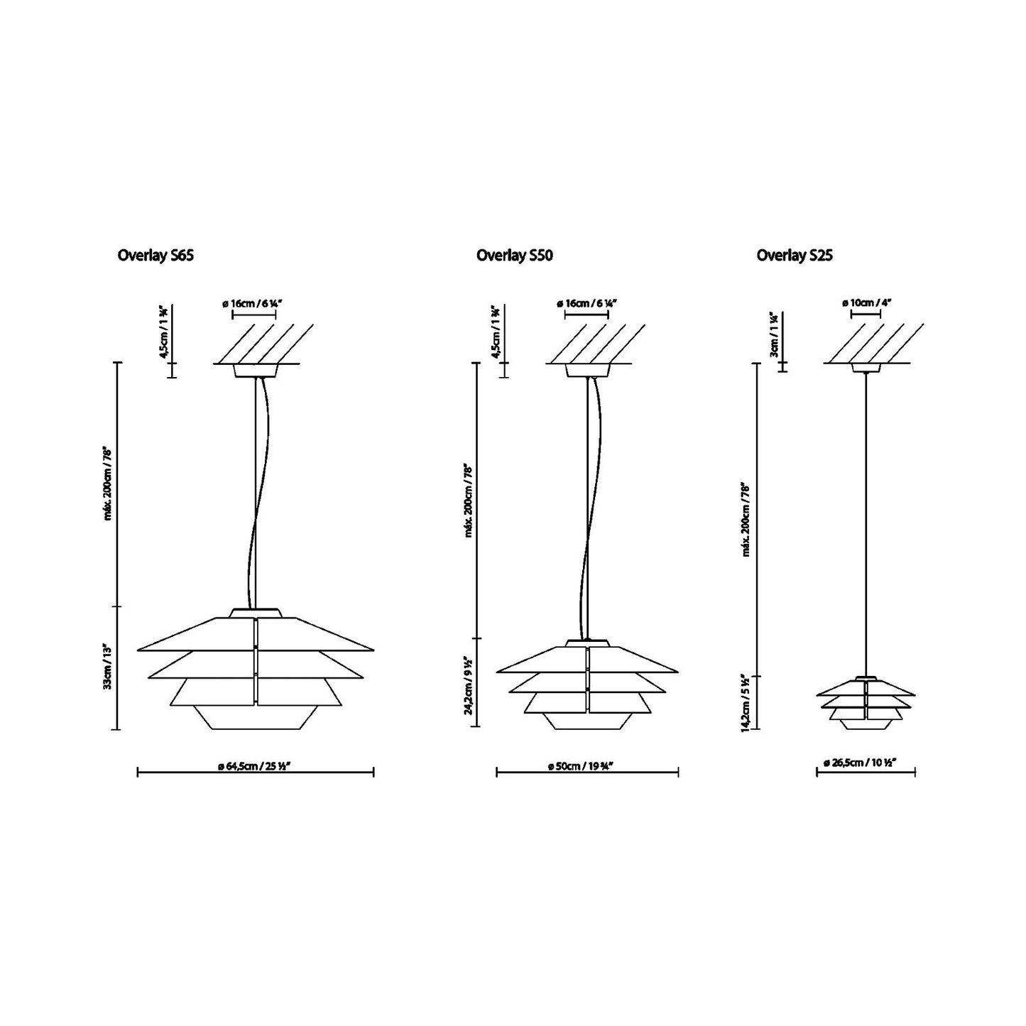 Overlay S Pendant Light - line drawing.