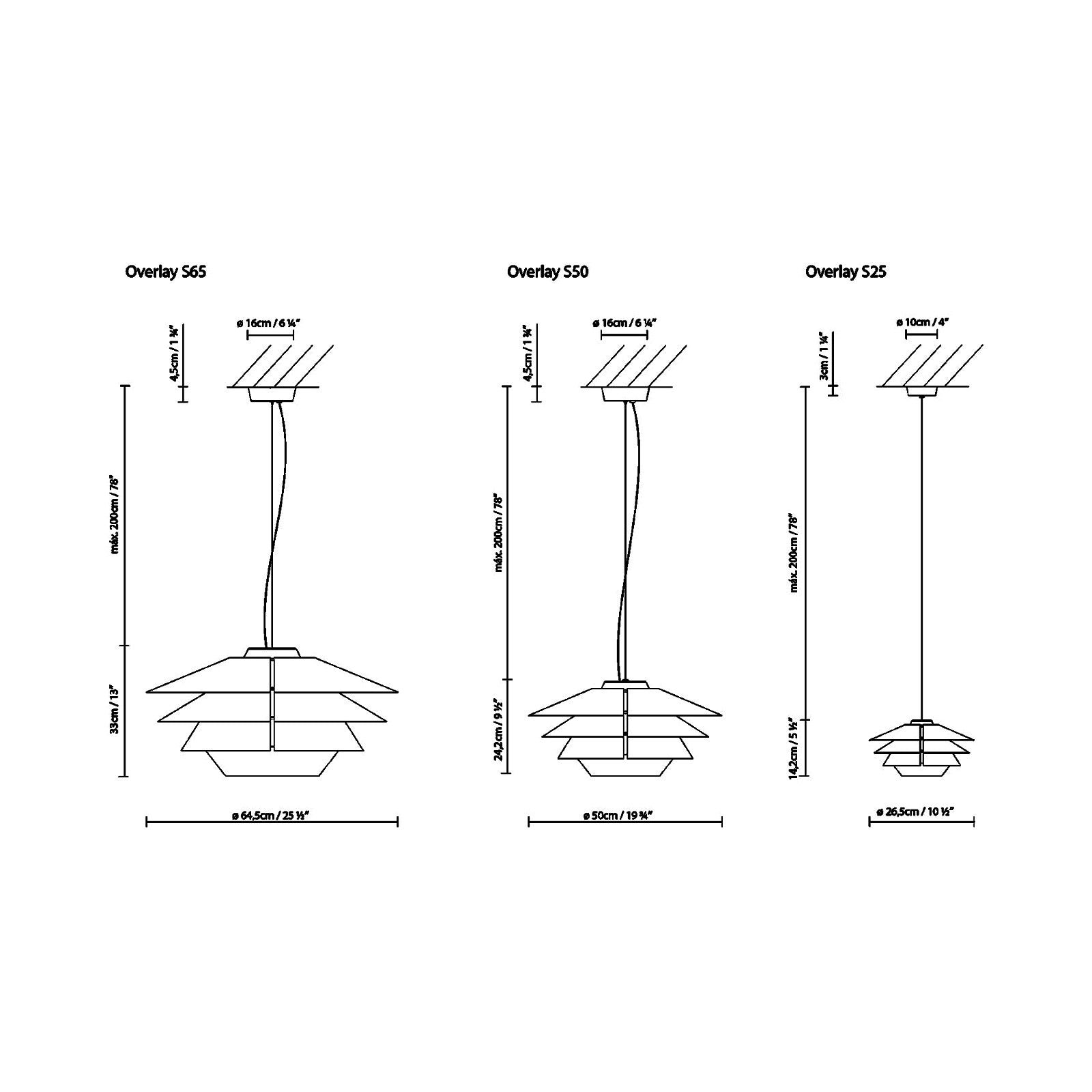 Overlay S Pendant Light - line drawing.