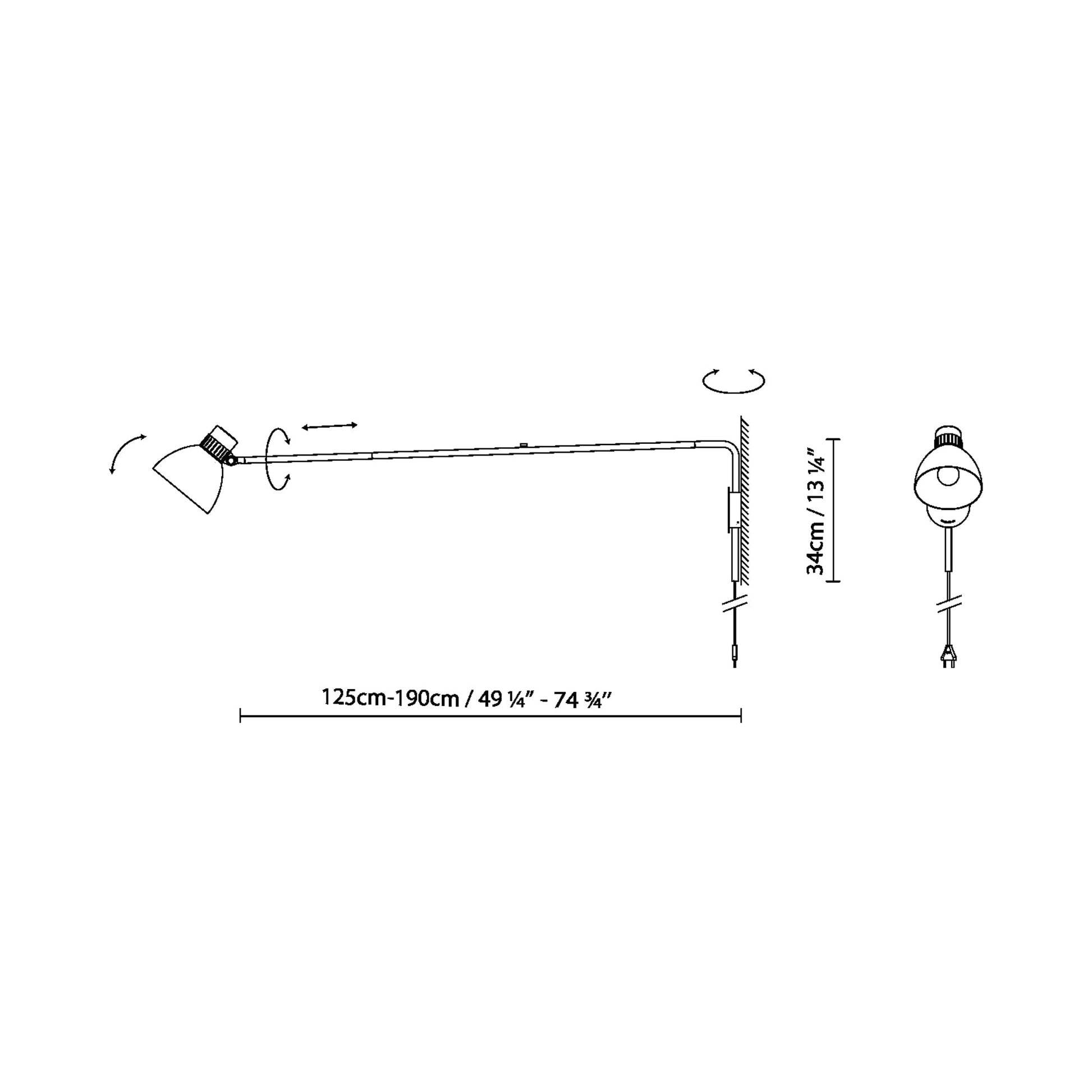 Blux System W Plug-In Wall Light - line drawing.