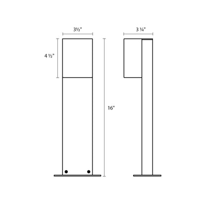 Box LED Bollard Light - line drawing.