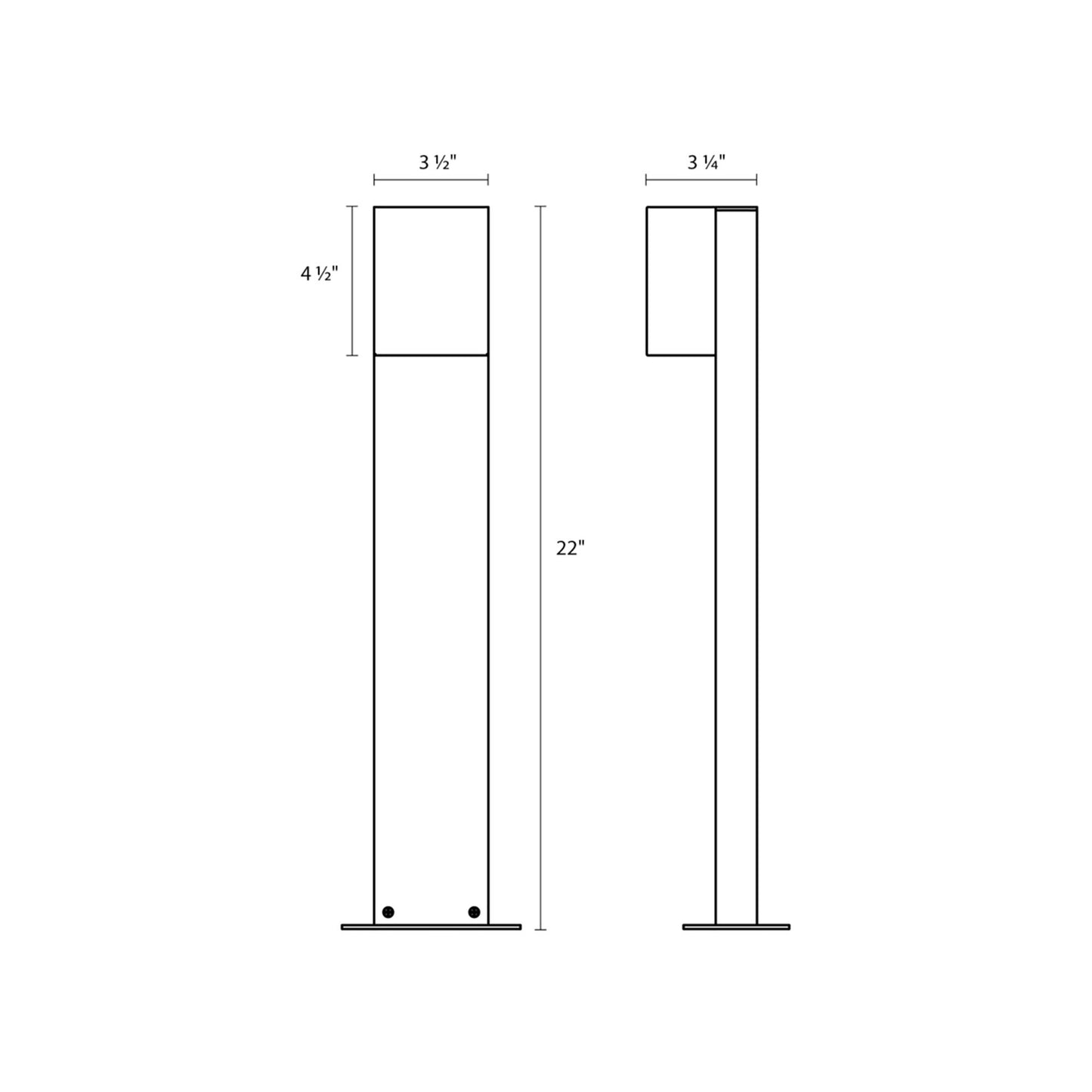 Box LED Bollard Light - line drawing.