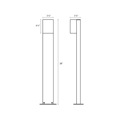 Box LED Bollard Light - line drawing.