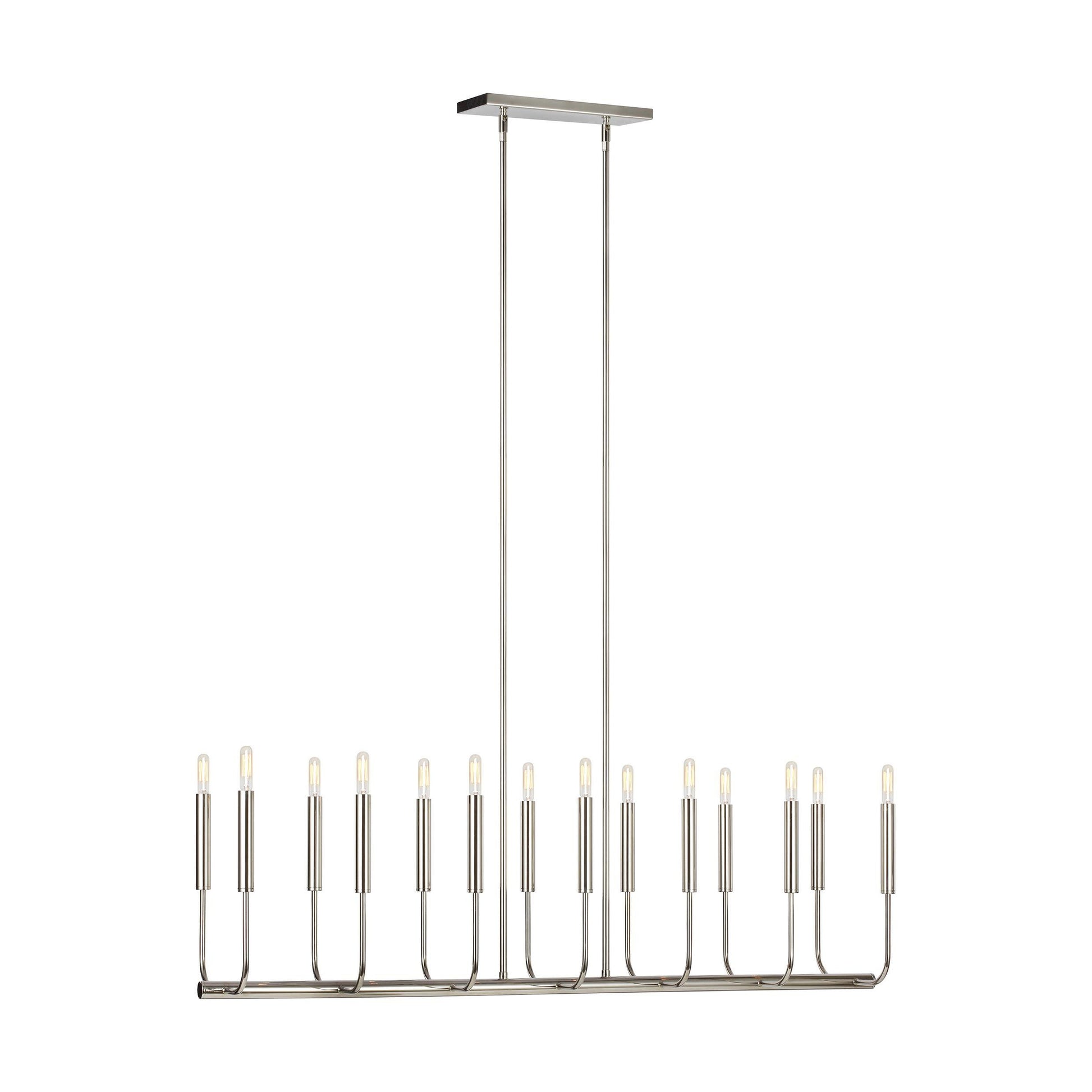 Brianna Linear Chandelier in Polished Nickel.