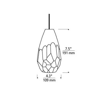 Briolette Low Voltage Pendant Light - line drawing.