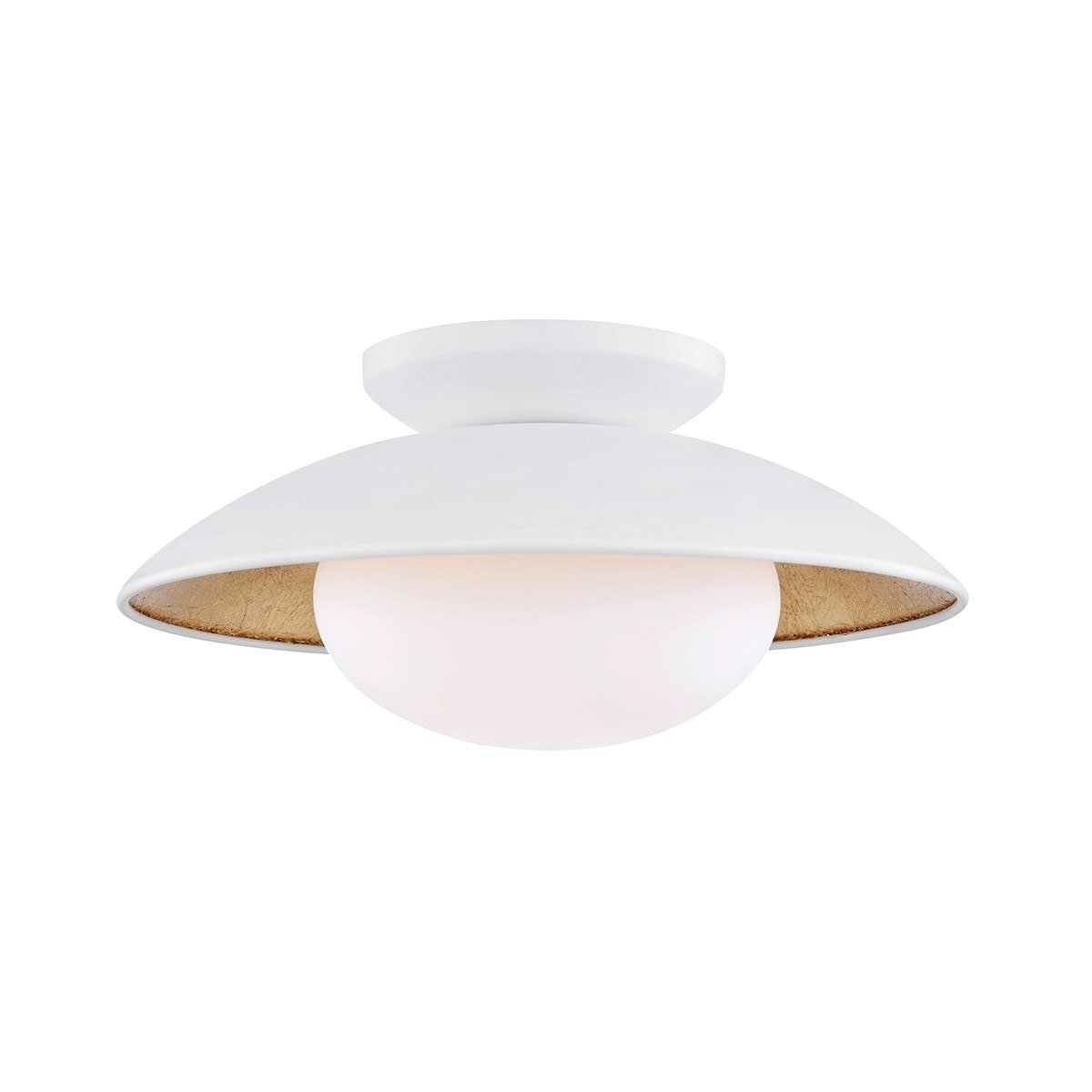 Cadence 1-Light Semi-Flush Mount Ceiling Light in Soft Off White / Gold Leaf (Small).
