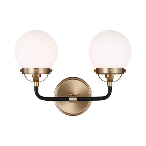 Cafe Bath Vanity Wall Light in Brass and White.
