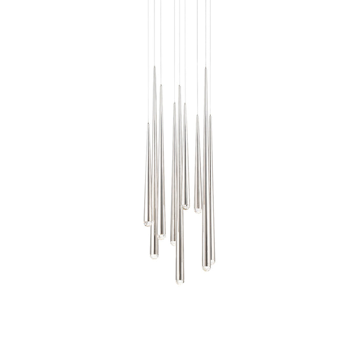 Cascade Crystal Round LED Chandelier in 9-Light/Polished Nickel.