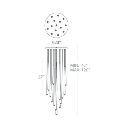 Cascade Crystal Round LED Chandelier - line drawing.