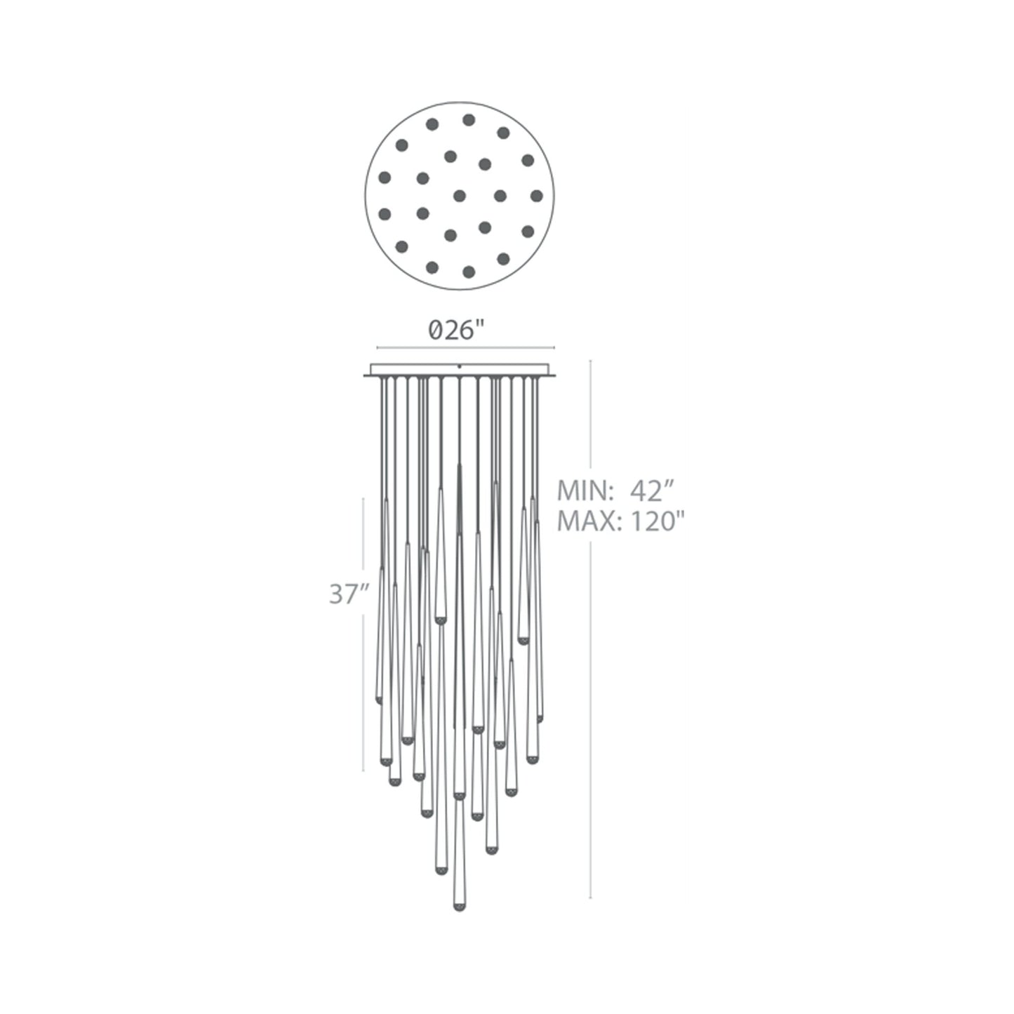 Cascade Crystal Round LED Chandelier - line drawing.