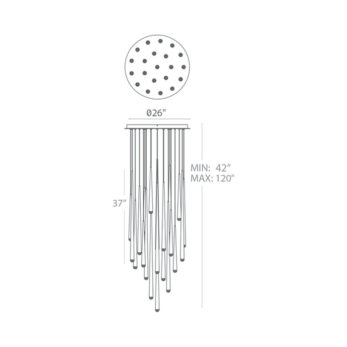 Cascade Crystal Round LED Chandelier - line drawing.