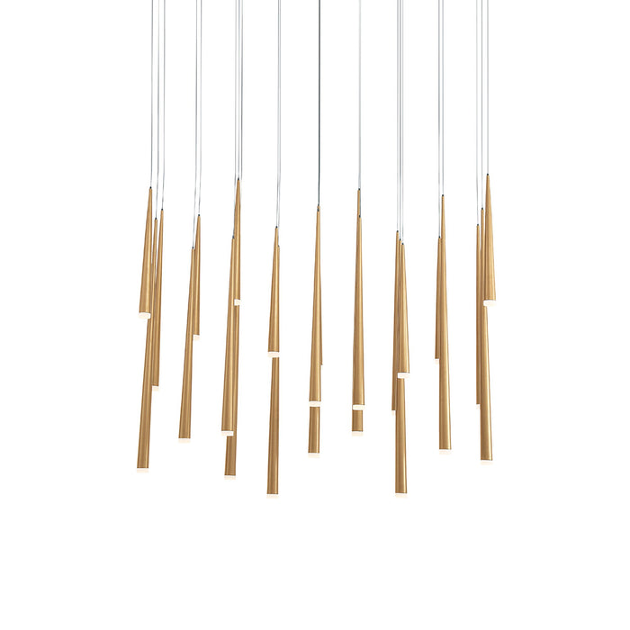 Cascade Etched Glass Linear LED Chandelier in 23-Light/Aged Brass.