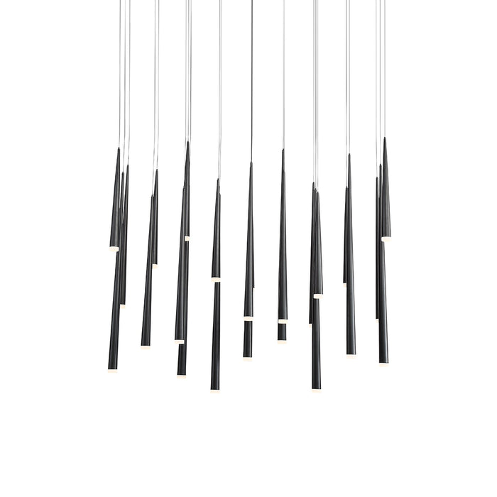 Cascade Etched Glass Linear LED Chandelier in 23-Light/Black.