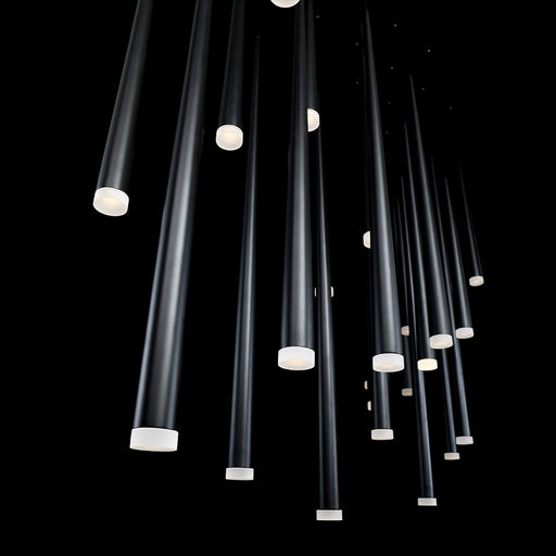 Cascade Etched Glass Linear LED Chandelier in Detail.