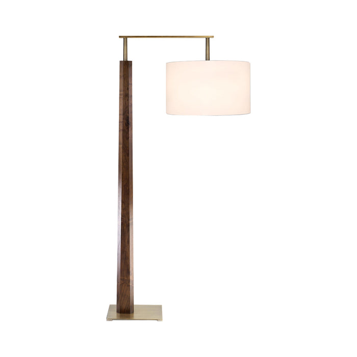 Altus LED Floor Lamp in Brushed Brass/Walnut/White Linen.