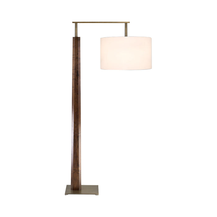 Altus LED Floor Lamp in Distressed Brass /Walnut/White Linen.