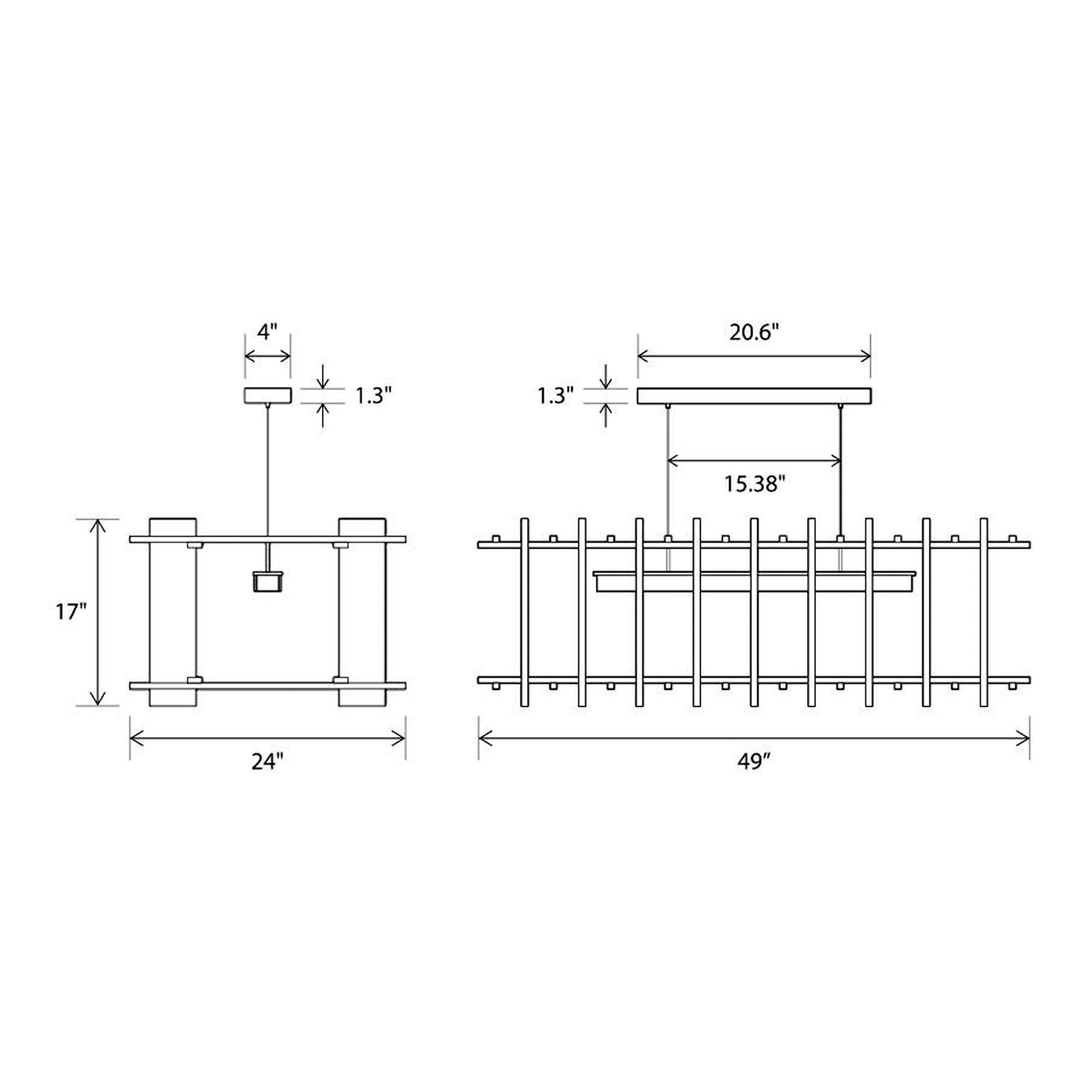 Arca LED Linear Pendant Light - line drawing.