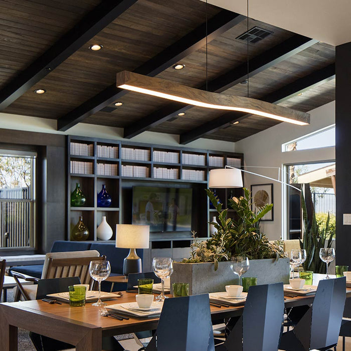 Camur LED Linear Pendant Light in dining room.