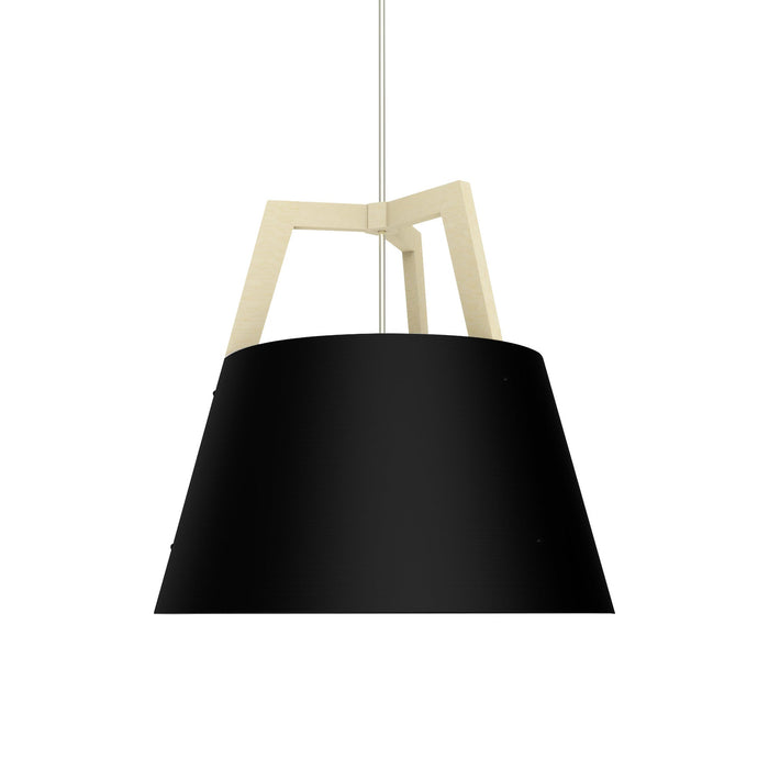 Imber Pendant Light in Matte Black with White Interior/White Washed Oak (Small).
