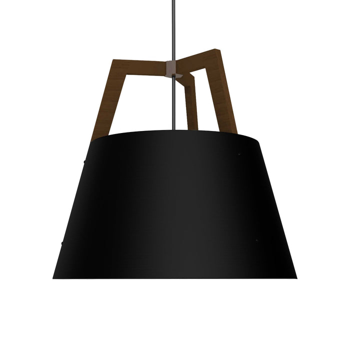 Imber Pendant Light in Matte Black with White Interior/Walnut (Large).