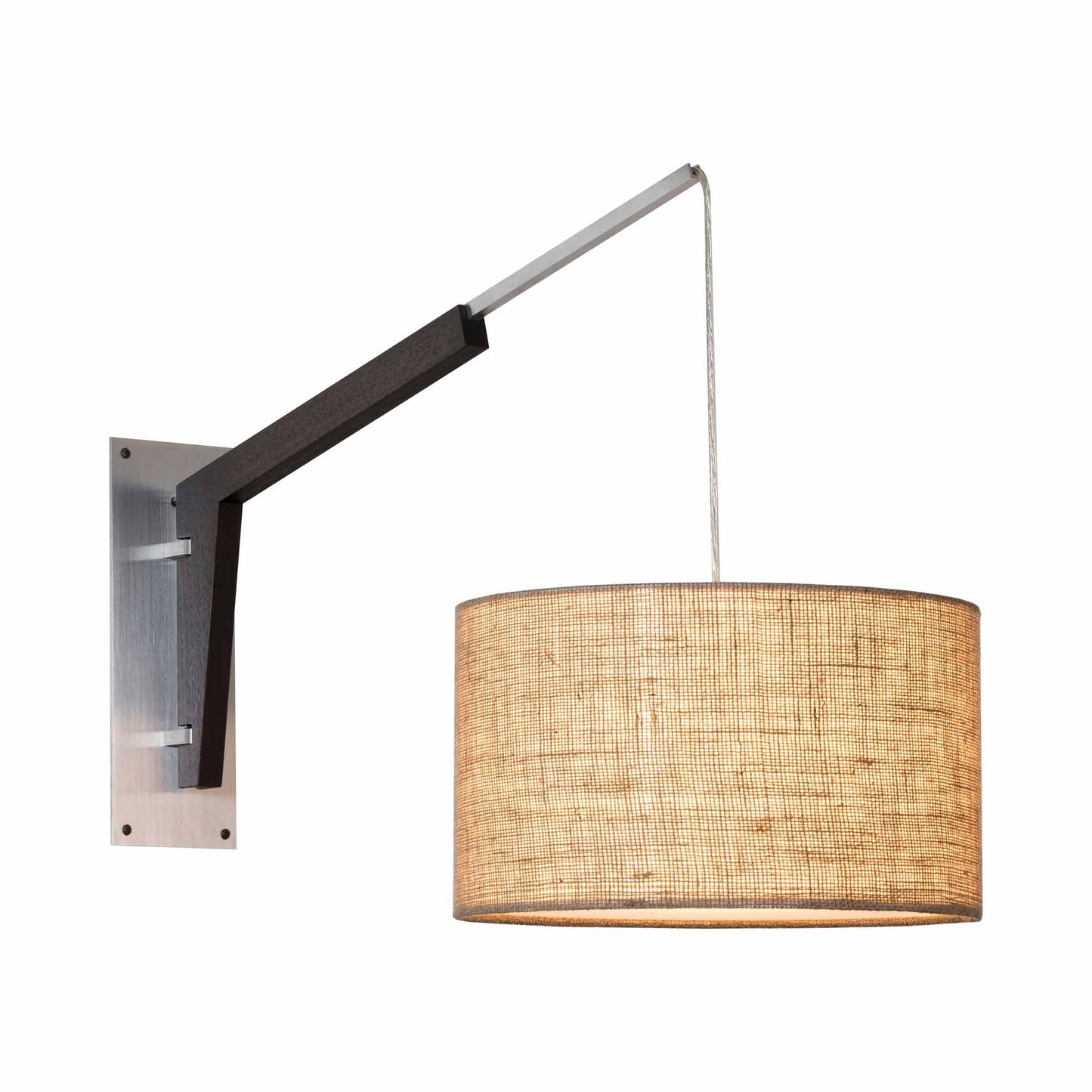 Talea Wall Light in Brushed Aluminum/Dark Stained Walnut/Burlap.