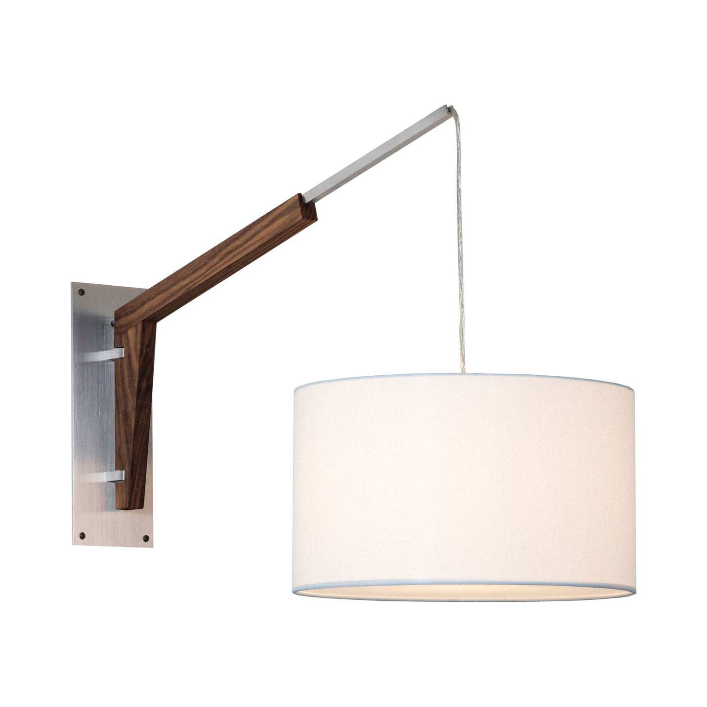 Talea Wall Light in Brushed Aluminum/Walnut/White Linen.
