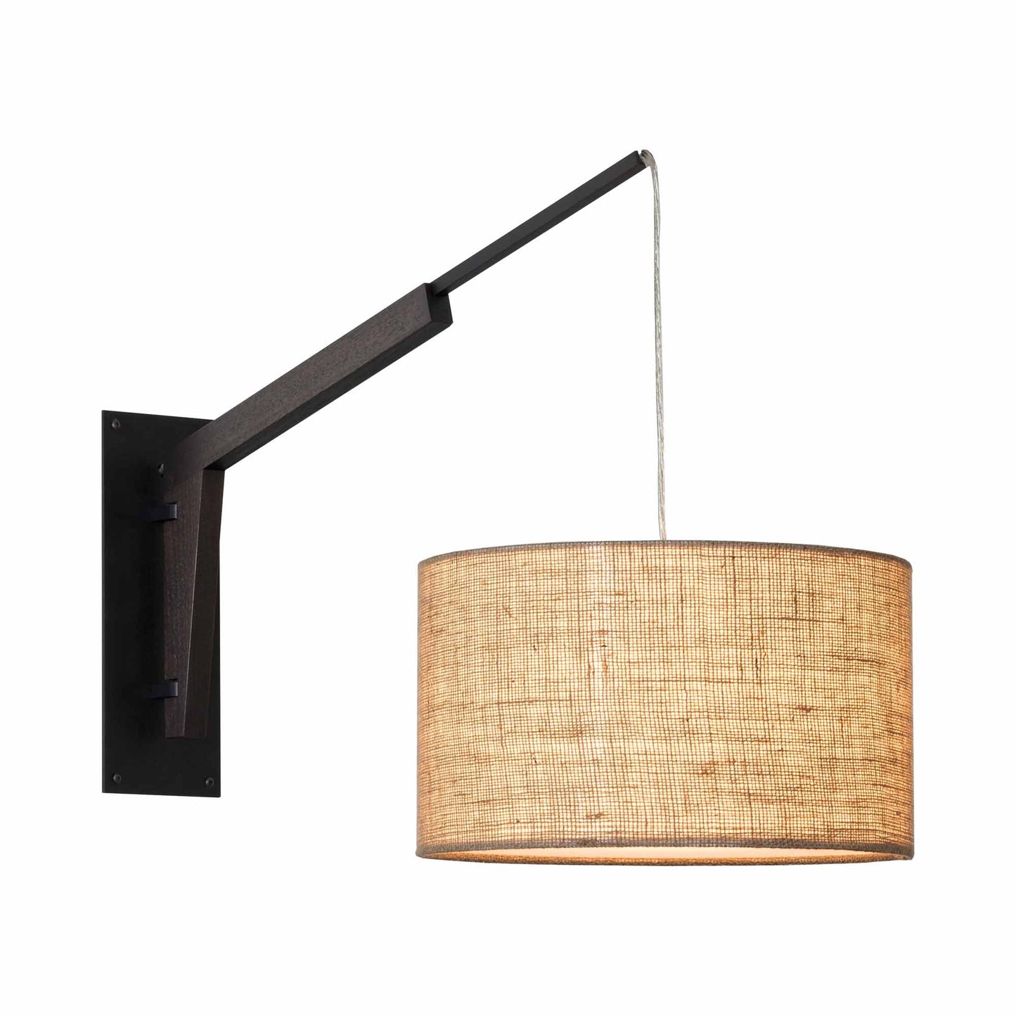 Talea Wall Light in Textured Black Powdercoat/Dark Stained Walnut/Burlap.