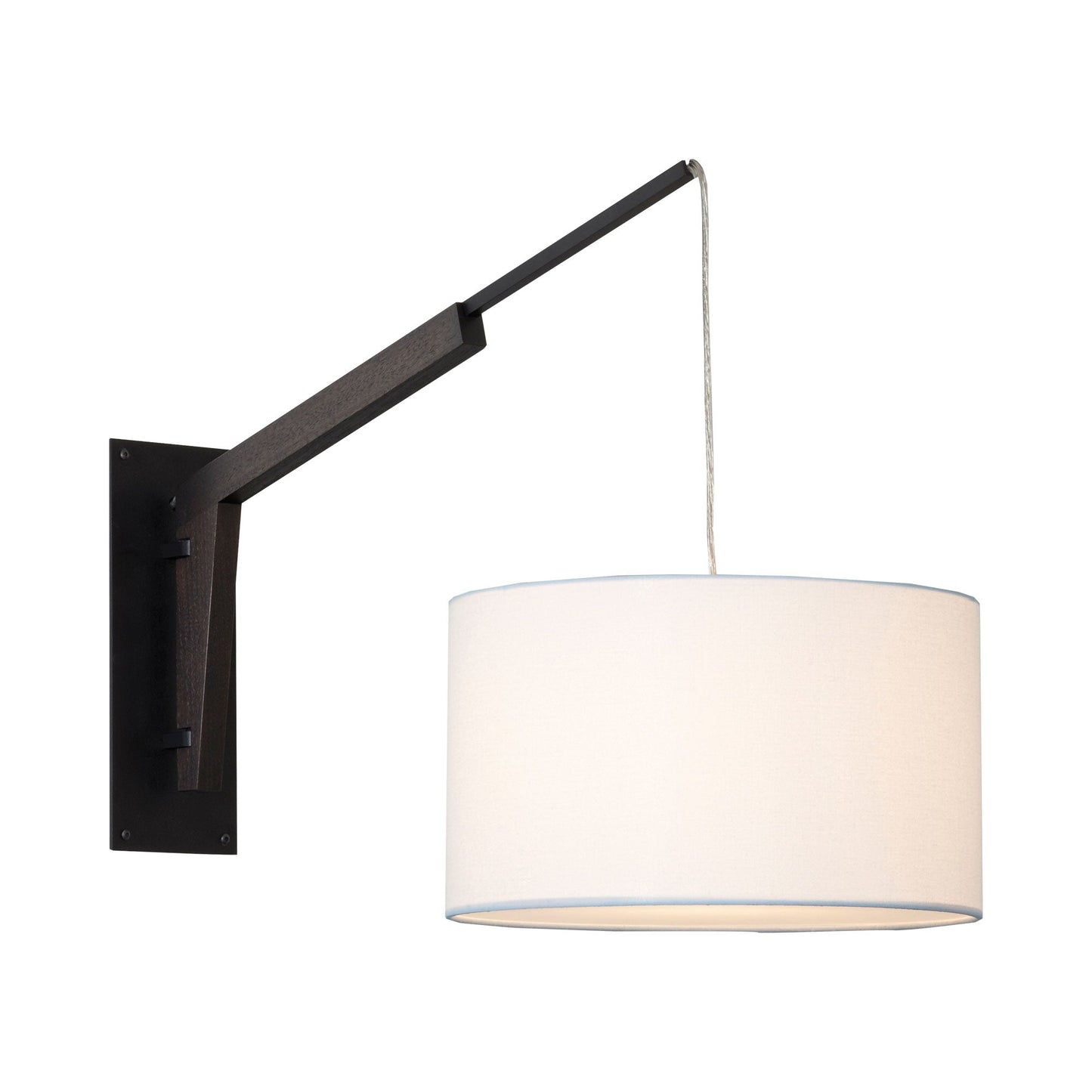 Talea Wall Light in Textured Black Powdercoat/Dark Stained Walnut/White Linen.