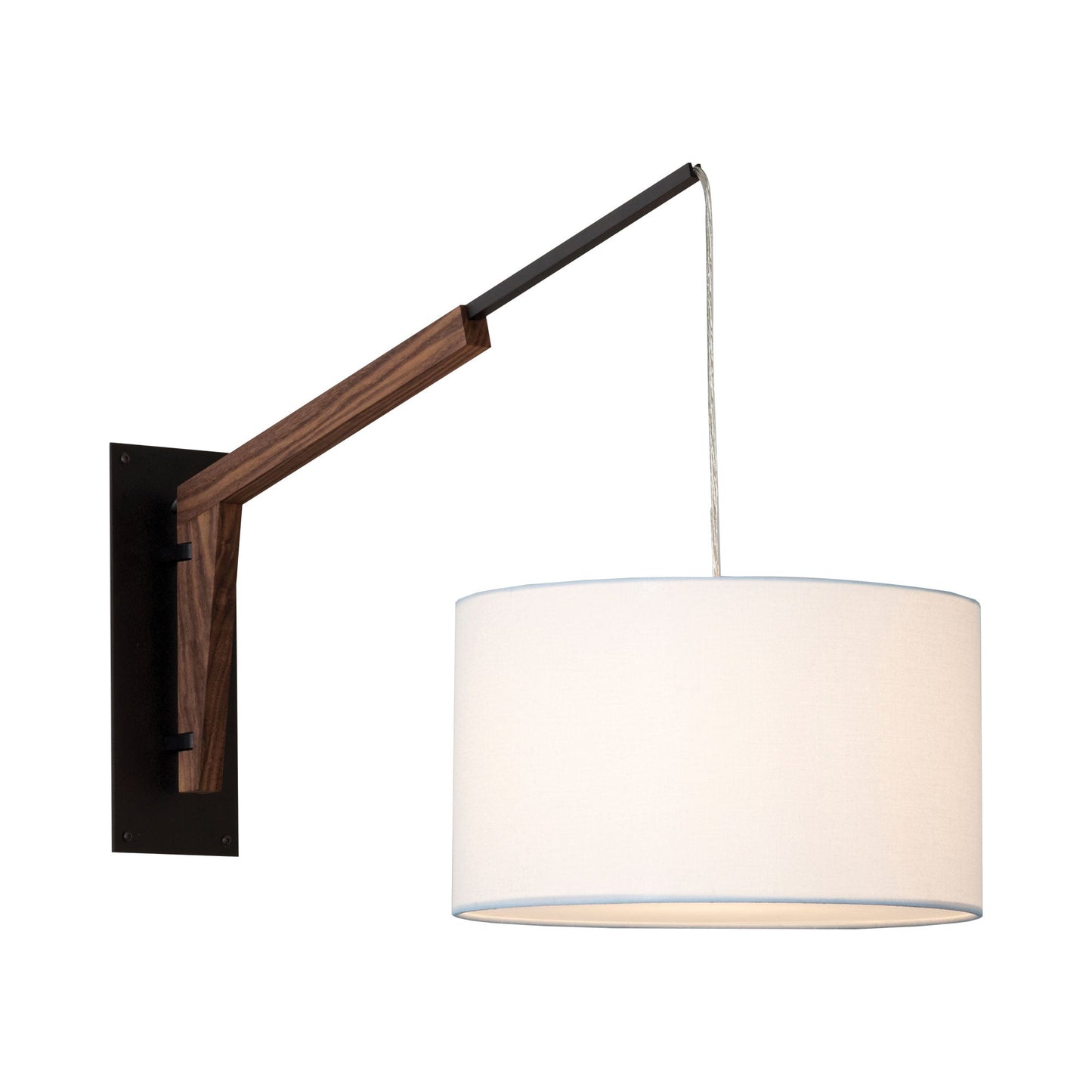 Talea Wall Light in Textured Black Powdercoat/Walnut/White Linen.