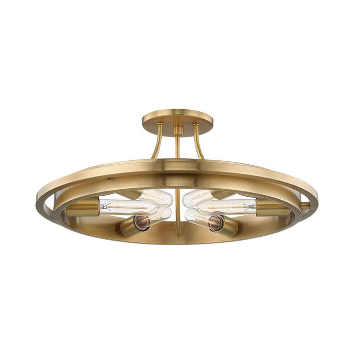 Chambers Semi Flush Mount Ceiling Light in Aged Brass.