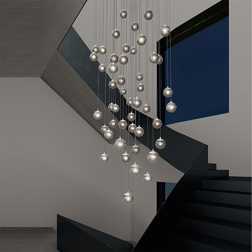 Champagne Bubbles LED Multi Light Pendant Light in stairs.