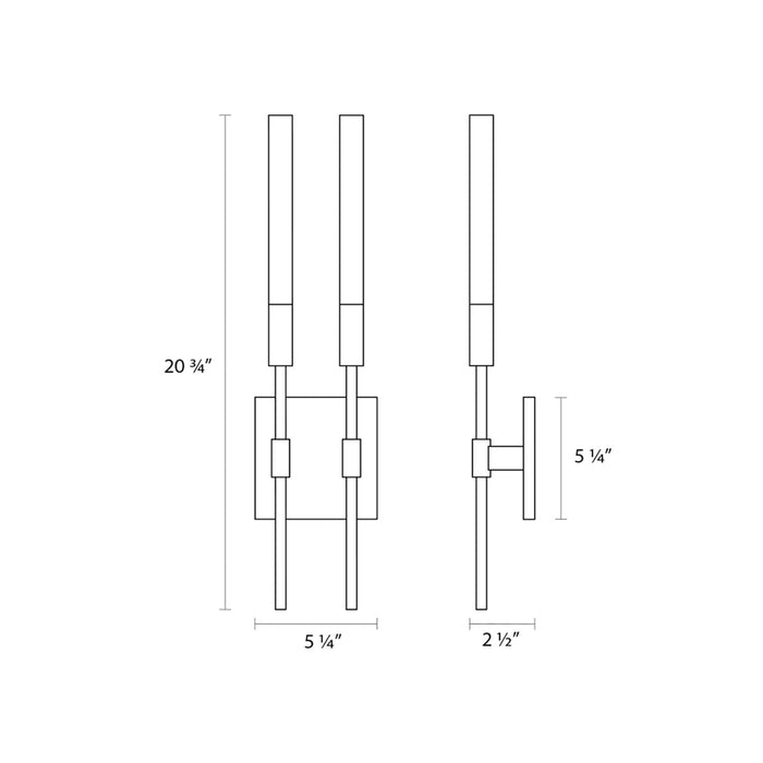 Champagne Wands LED Wall Light - line drawing.