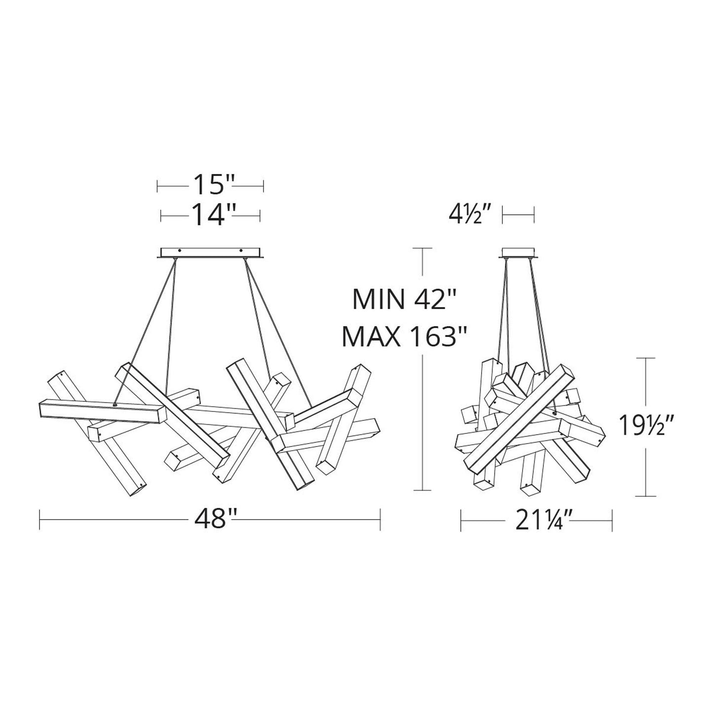 Chaos Linear LED Chandelier - line drawing.