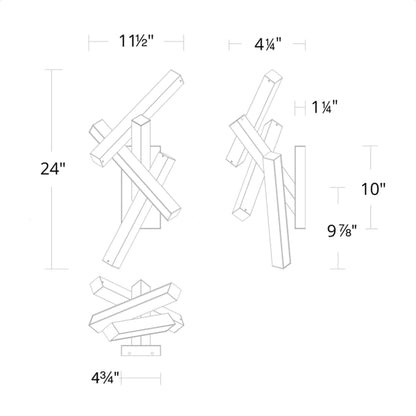 Chaos Outdoor LED Wall Light - line drawing.