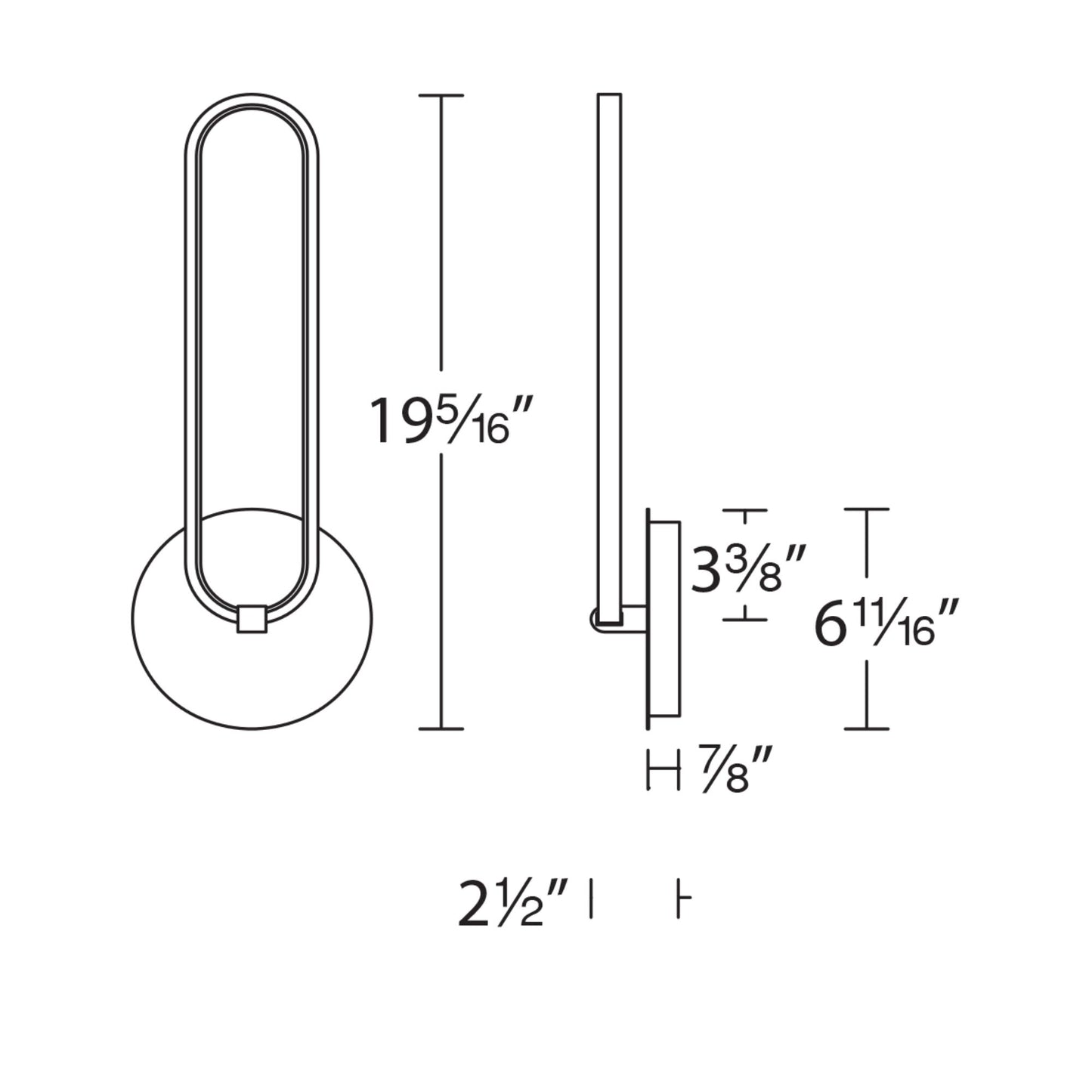 Charmed LED Wall Light - line drawing.